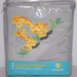 New Spasilk Baby Soft Terry 3 Hooded Towels & 20 Washcloths